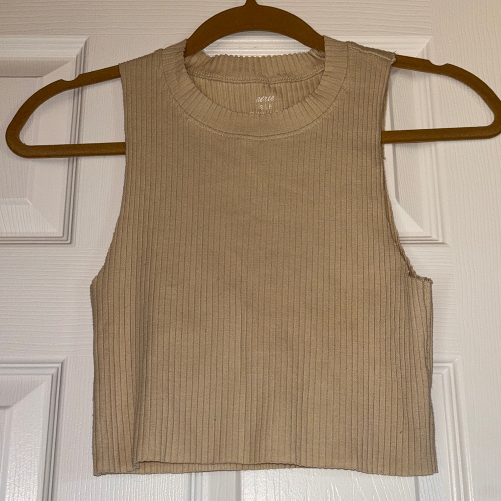 Tan Ribbed Sleeveless Top - Picture 2 of 5